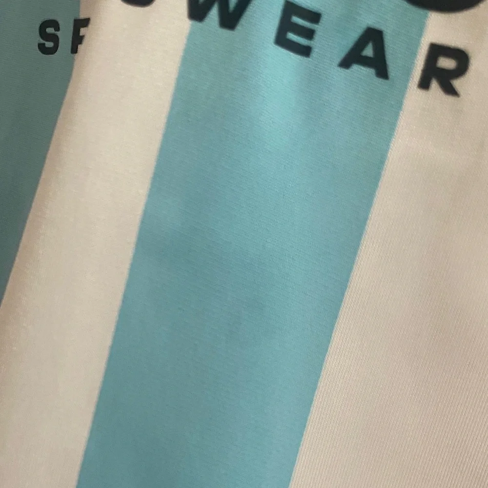 Adidas Light Blue & White Striped Womens Cropped Sports Tee - Picture 6 of 6